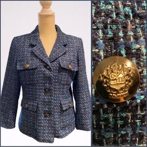 Joan Rivers Blue Tweed Chanel-Style Parisian Blazer Jacket